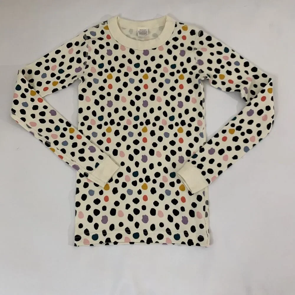 Hanna Andersson Pajama Top Girl 12 Cream Colorful Polka Dot Long‎ Sleeve Cotton